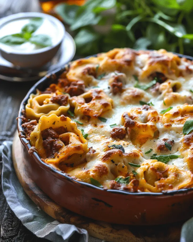 Beefy Cheesy Tortellini Bake