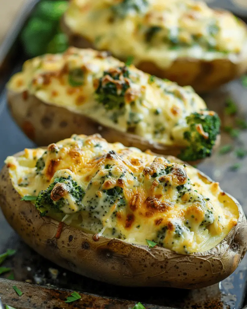 Cheesy Baked Potatoes with Broccoli Cheese Sauce