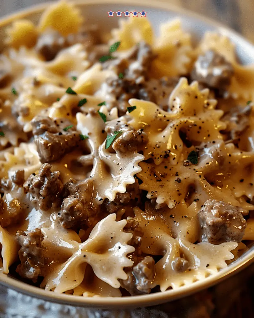 Cheesy Beef & Bowtie Pasta