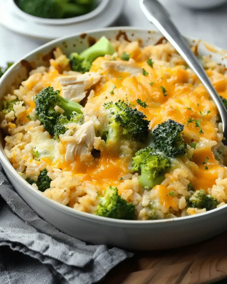 Cheesy Broccoli, Chicken, and Rice Casserole