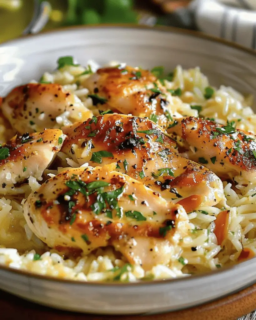 Garlic Butter Chicken Scampi with Parmesan Rice