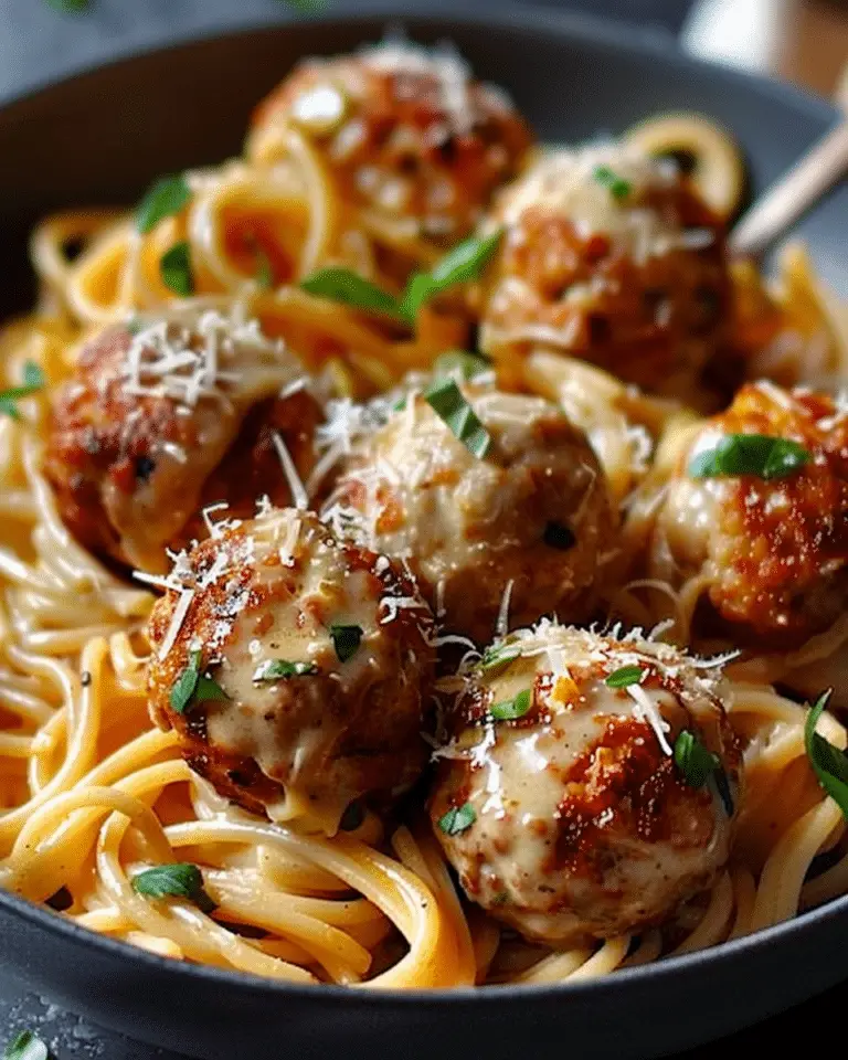 Garlic Butter Meatballs with Creamy Linguine