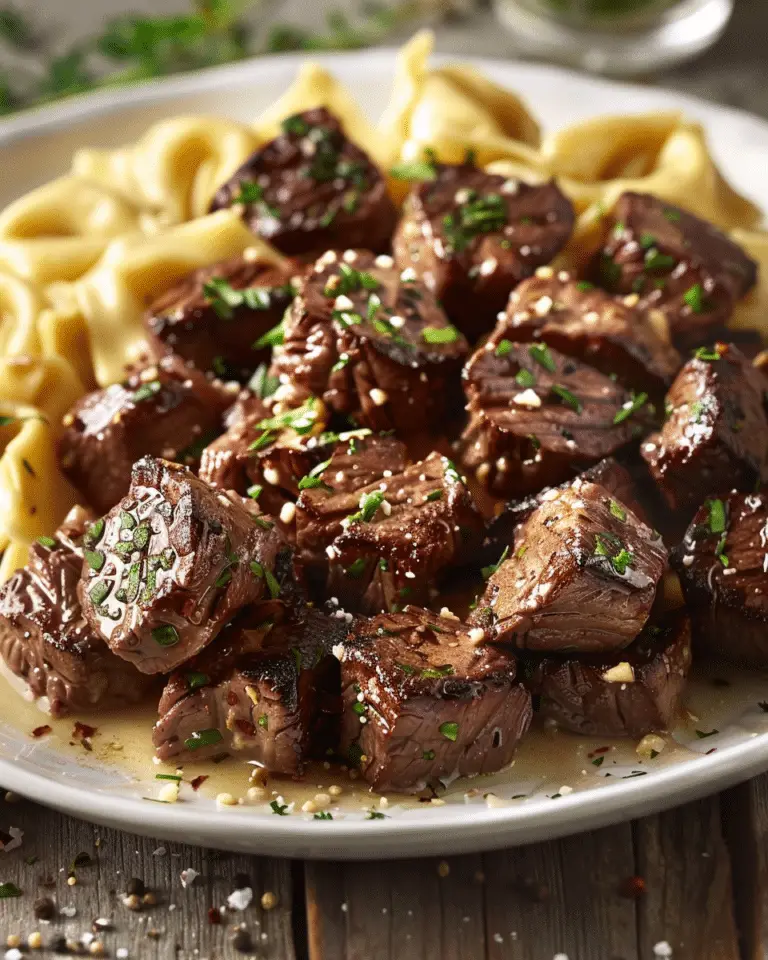 Garlic Butter Steak Bites with Creamy Alfredo Tortellini