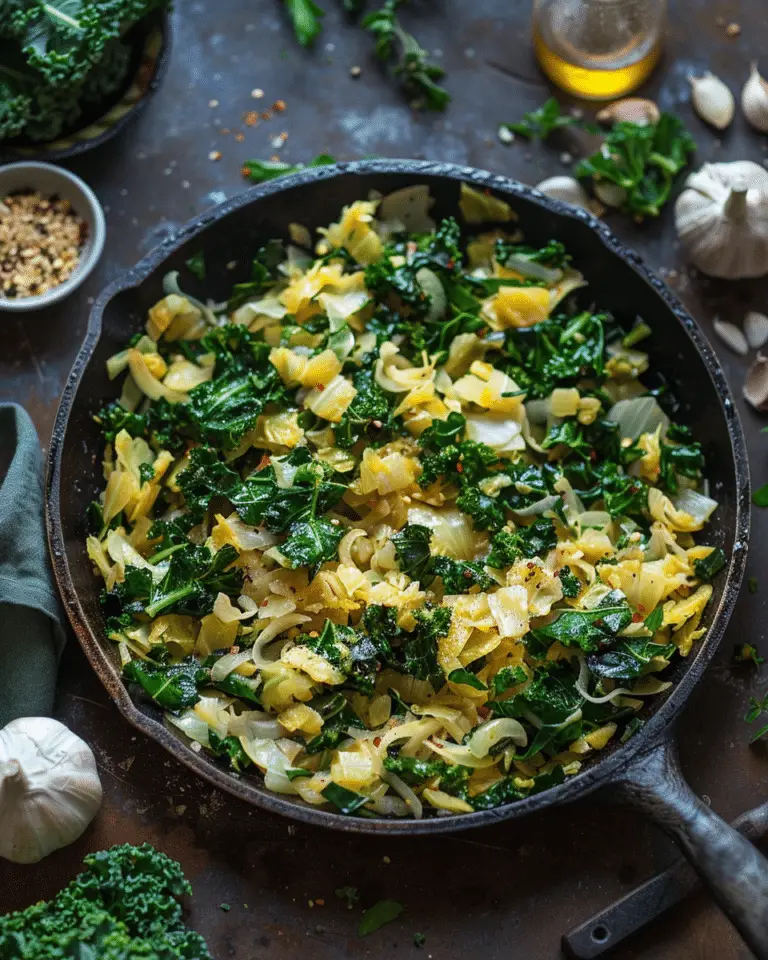 Garlic Sautéed Cabbage & Kale Skillet