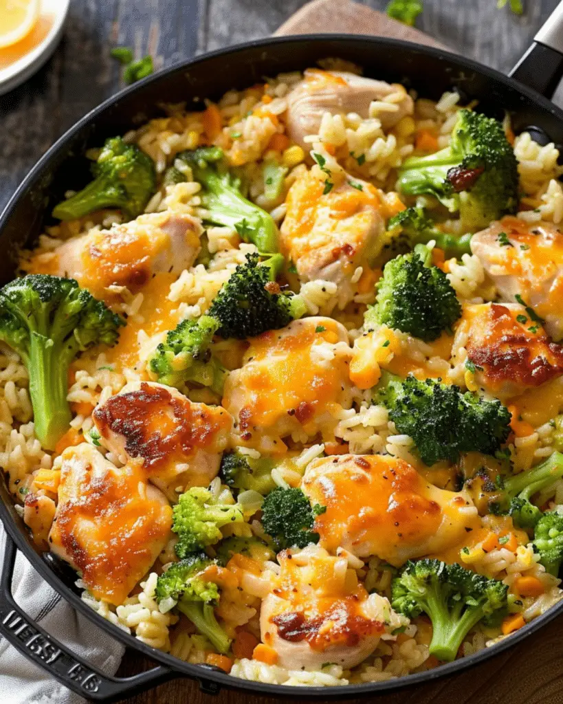 One-Pan Cheesy Chicken, Broccoli, and Rice