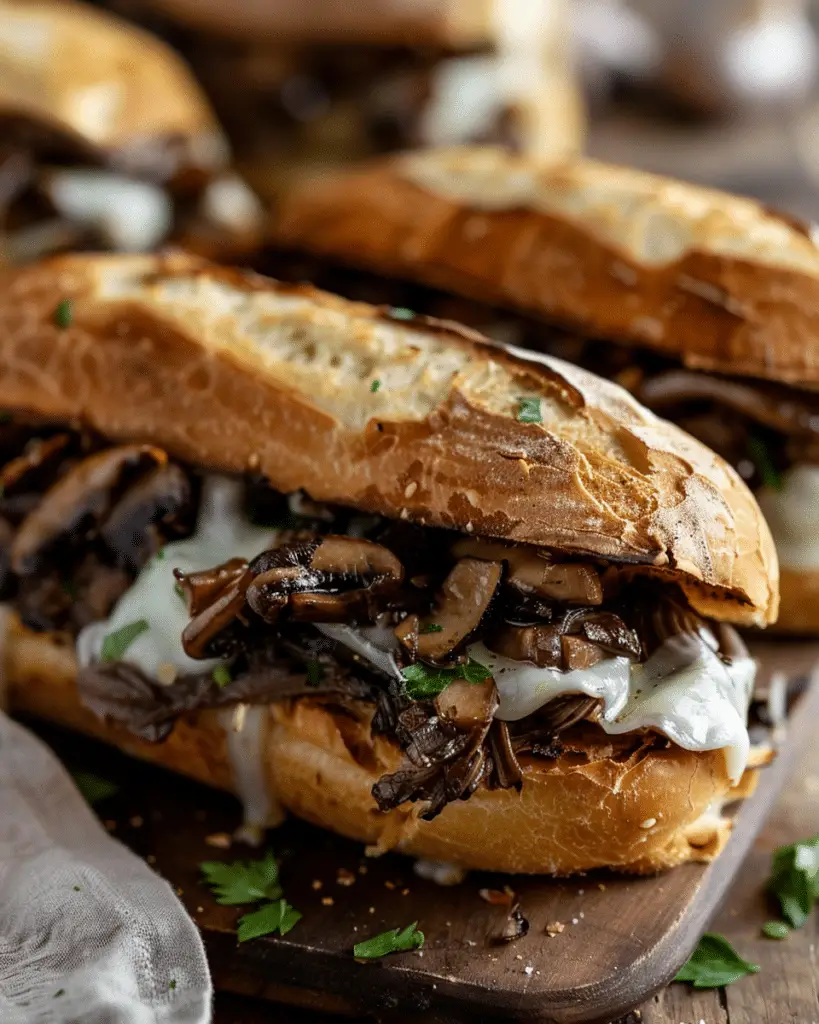 Slow Cooker French Dip Sandwiches with Garlic Mushrooms