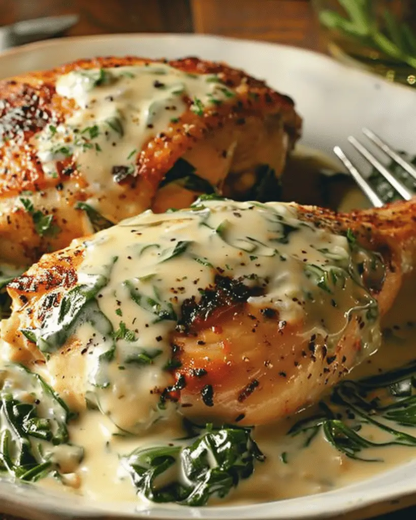 Smothered Chicken with Creamed Spinach