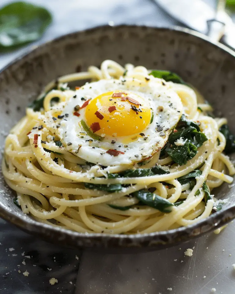 Breakfast Pasta with Spinach and Egg