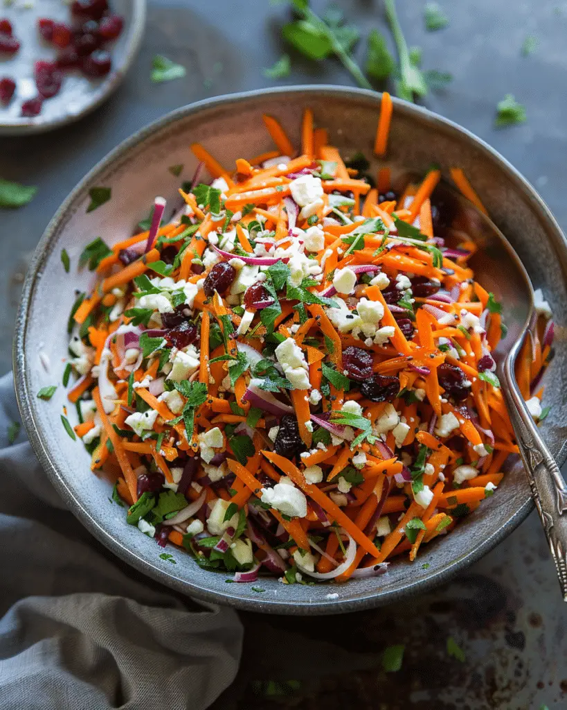Carrot Apple Slaw with Cranberries and Feta