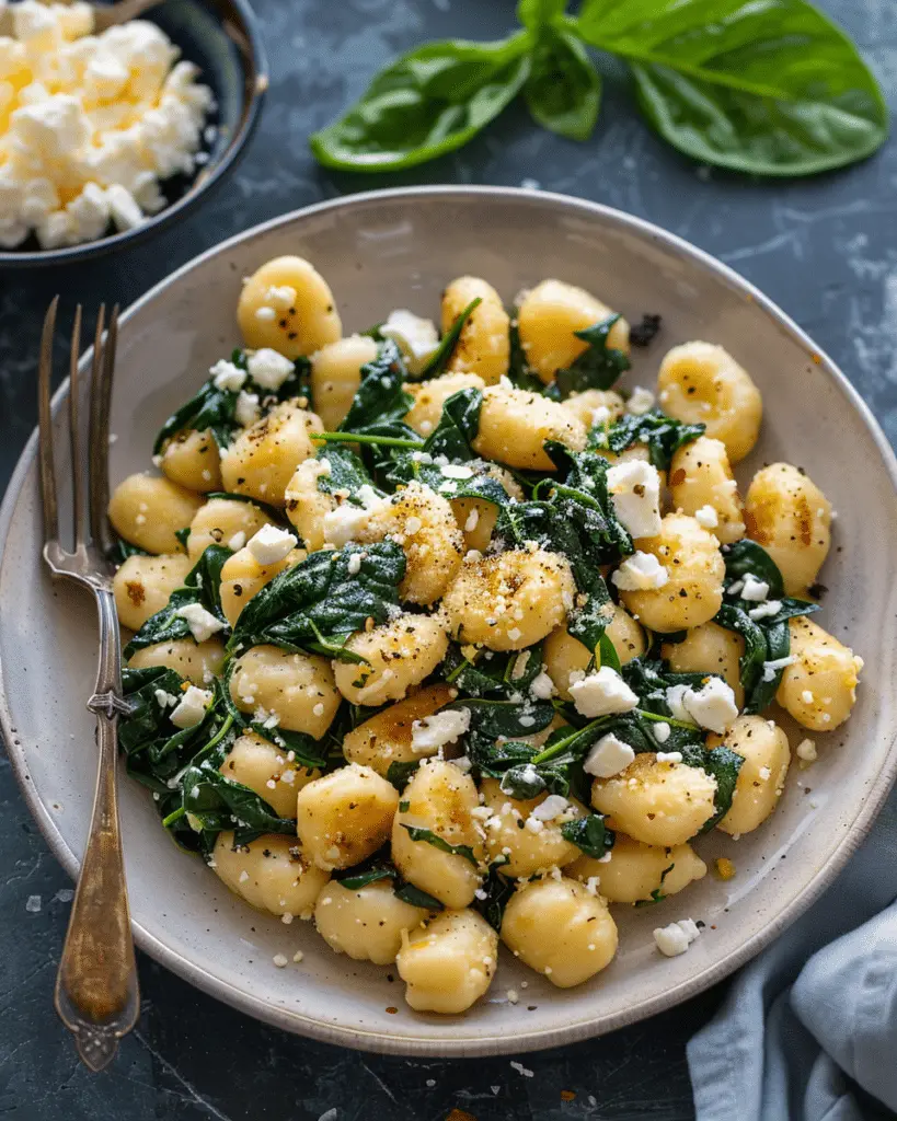 Crispy Gnocchi With Spinach and Feta