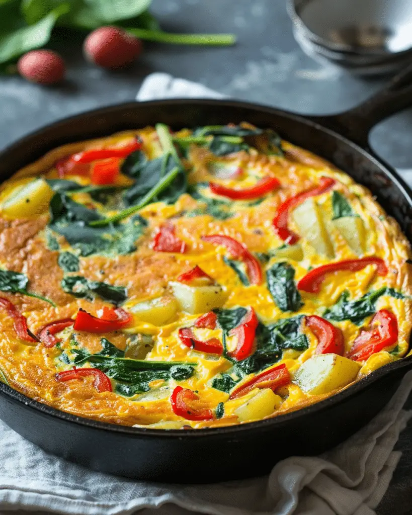Frittata with Potatoes, Red Peppers, and Spinach