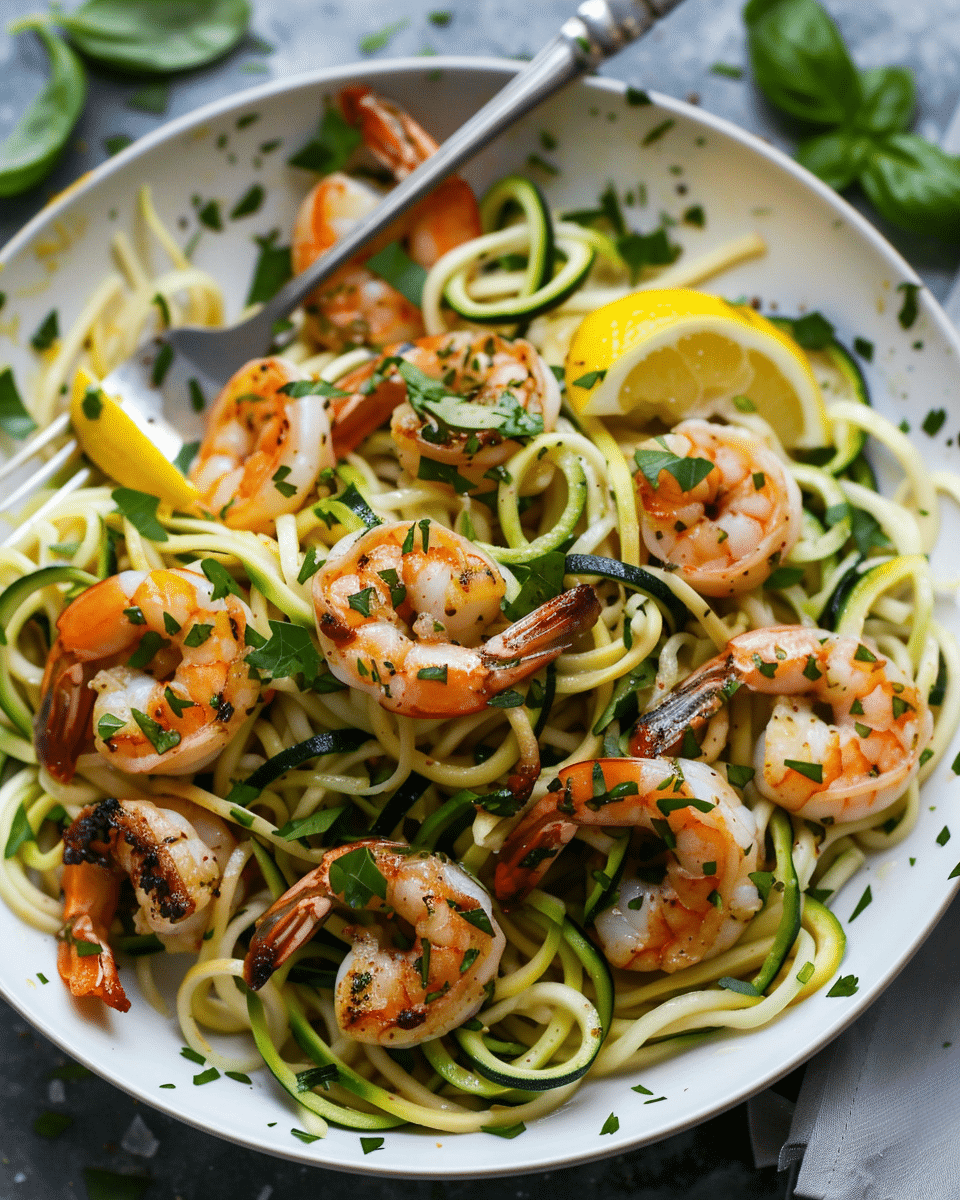 Garlic Shrimp Bowl with Zucchini Noodles & Lemon Butter Sauce