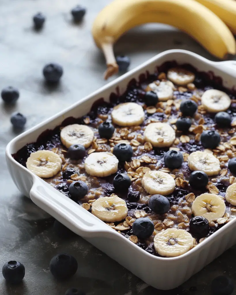 Healthy Blueberry Banana Oatmeal Bake