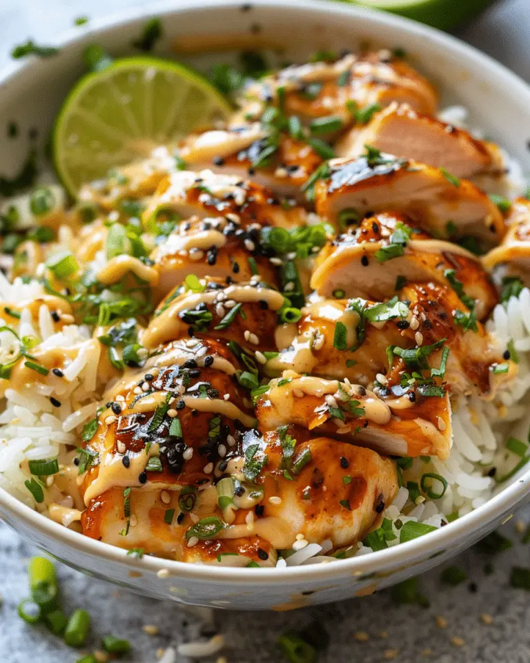 Honey Chili Garlic Chicken Rice Bowls with Creamy Lime Sauce