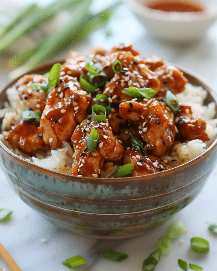 Spicy Honey Garlic Chicken Rice Bowls