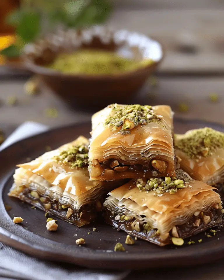 Traditional Homemade Greek Baklava with Walnuts and Pistachios