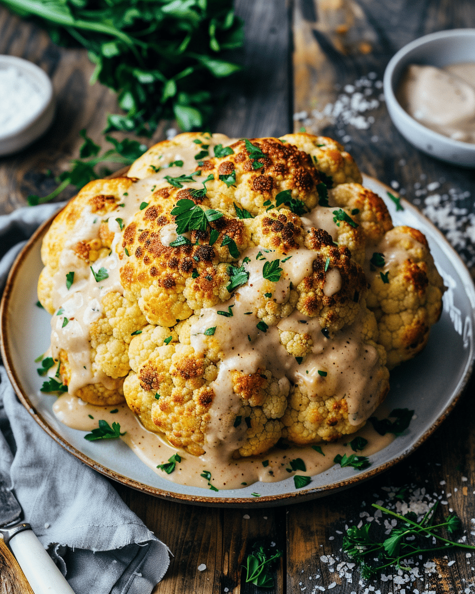 Whole Roasted Cauliflower with Tahini Sauce - Cooking With Blog