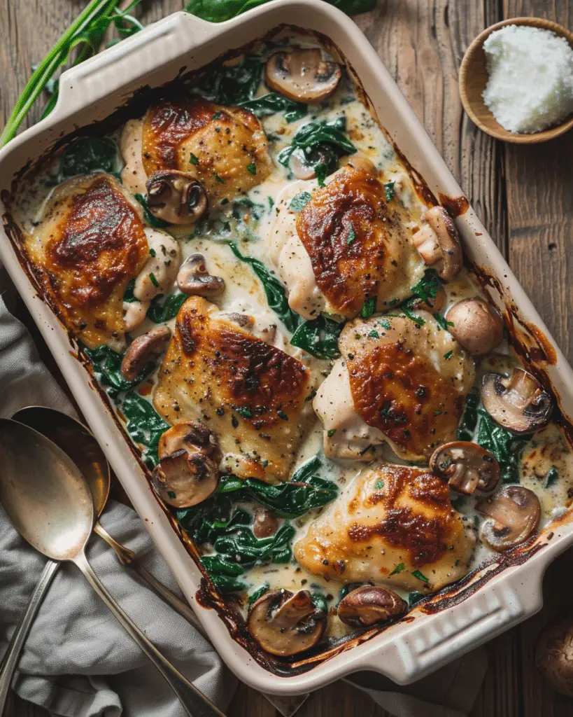 Cowboy Chicken, Spinach, and Mushroom Bake