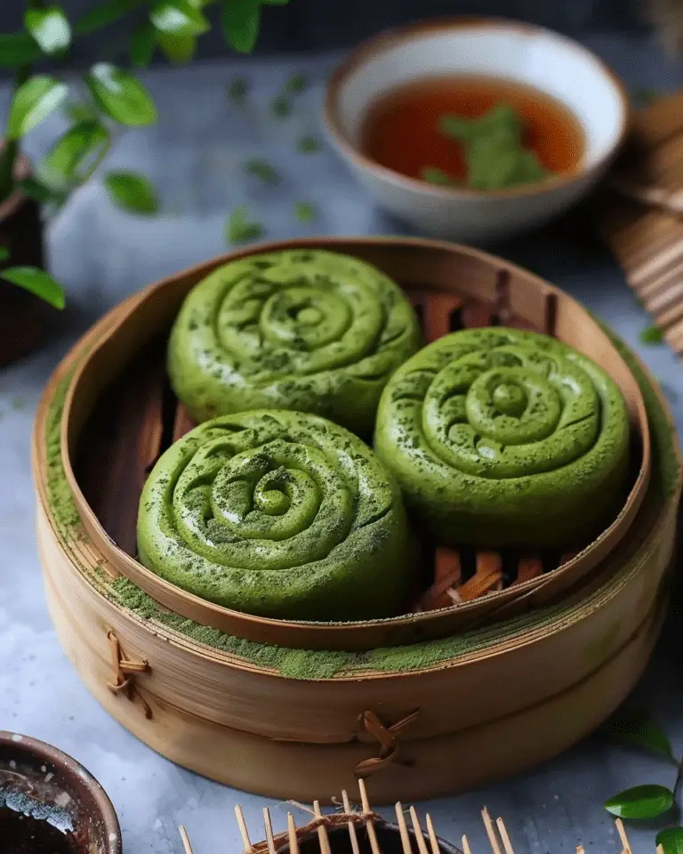 Matcha Spiral Mantou Steamed Buns