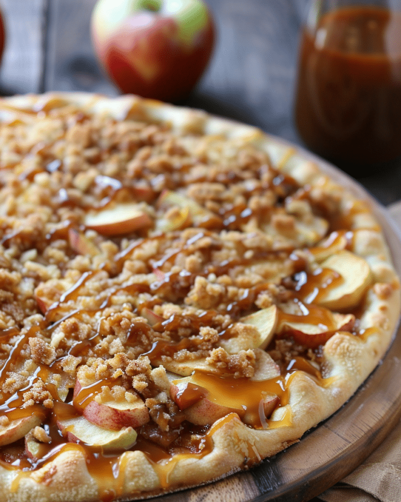 Caramel Apple Dessert Pizza with Cinnamon Streusel