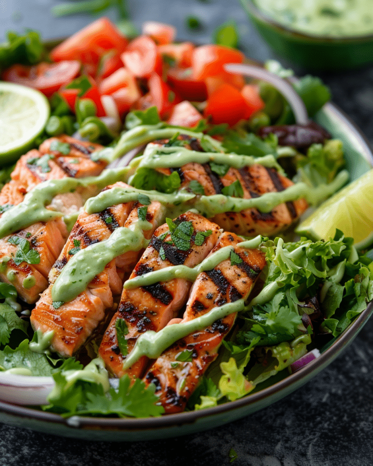 Grilled Salmon Salad with Creamy Cilantro Lime Dressing