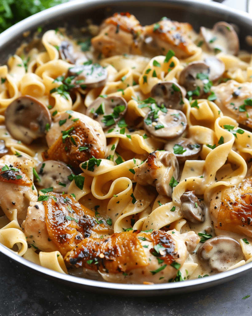 One-Pan Creamy Garlic Butter Chicken with Egg Noodles