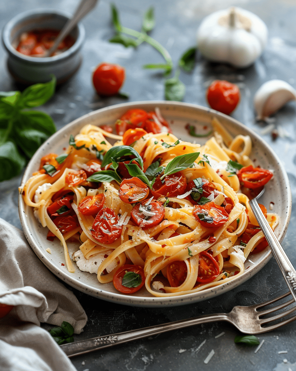 Roasted Tomato and Garlic Ricotta Pasta
