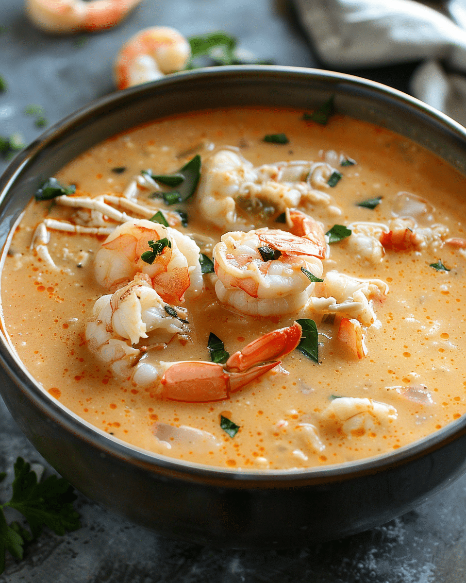 Seafood Bisque with Crab, Shrimp, and Lobster