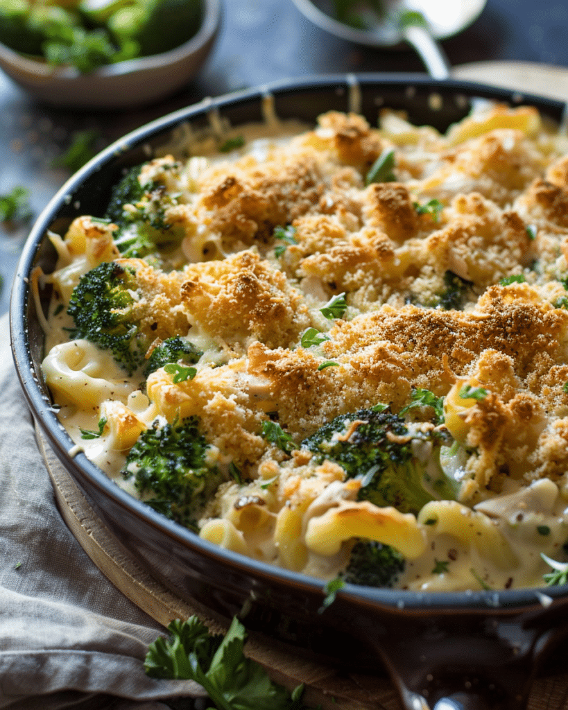 Chicken Broccoli Alfredo Bake with a Crispy Topping