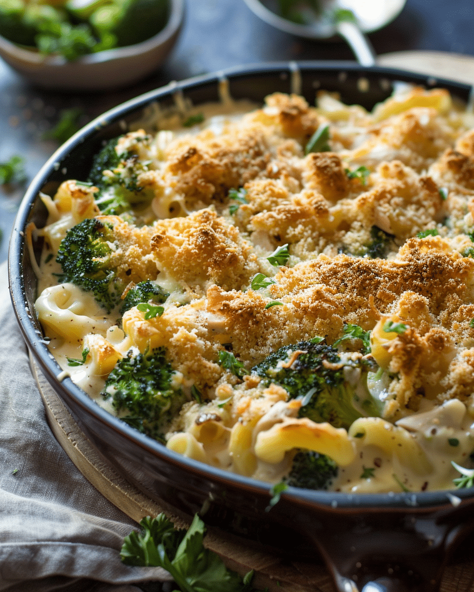 Chicken Broccoli Alfredo Bake with a Crispy Topping