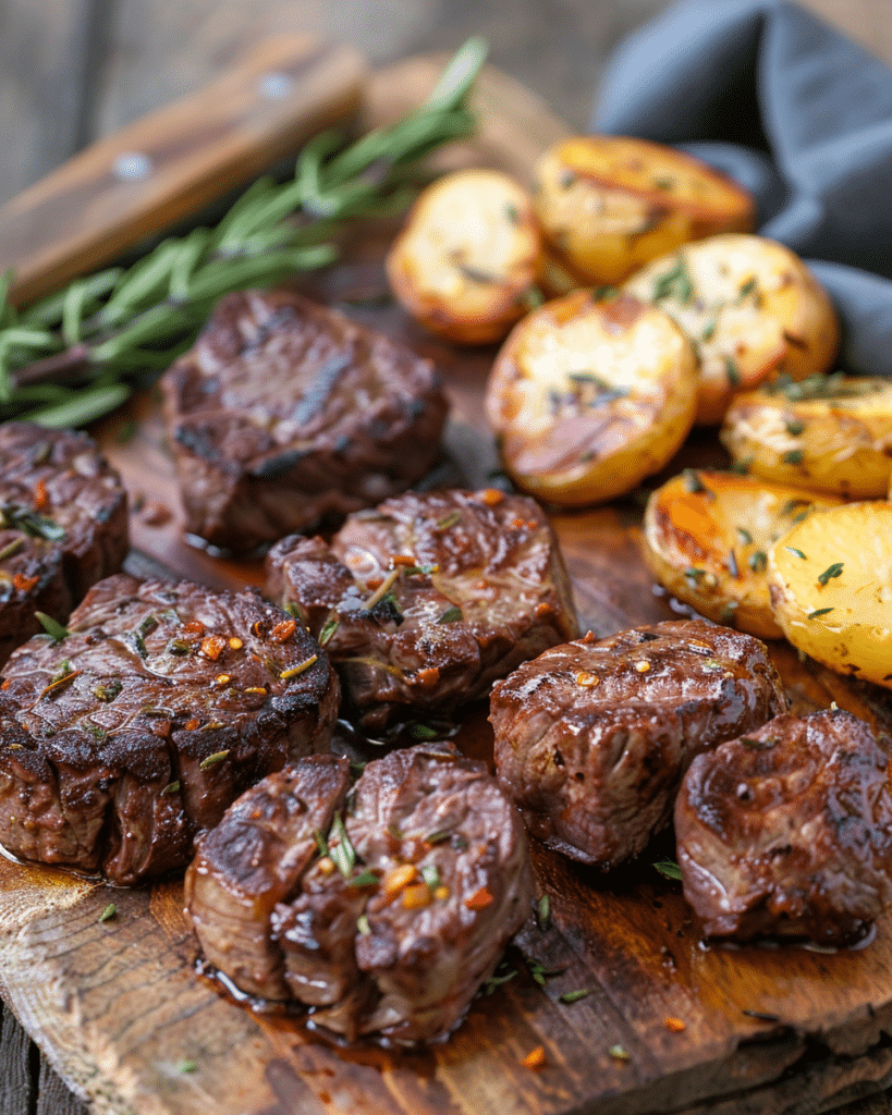 Garlic Butter Steak Bites and Potatoes