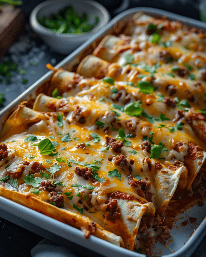 Pizza Enchiladas with Ground Beef