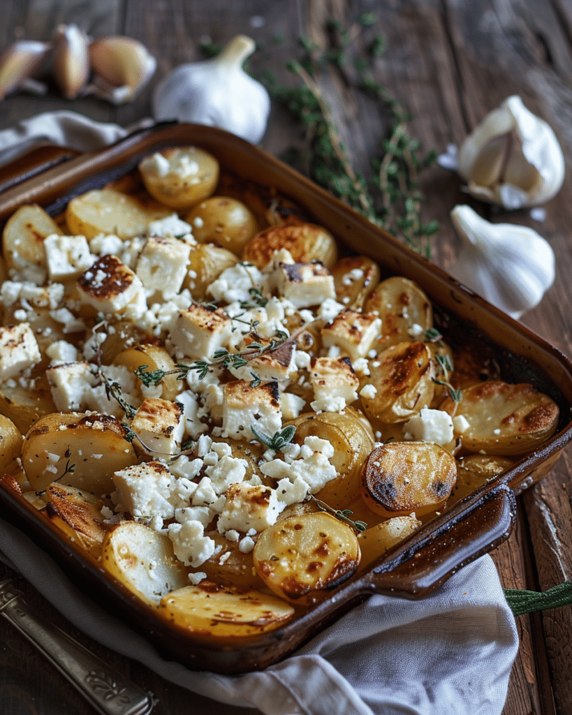 Roasted Potatoes with Baked Feta and Garlic