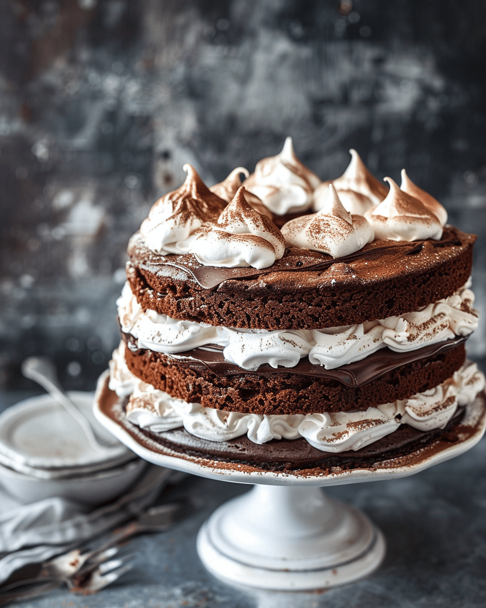 Chocolate Sponge and Meringue Layer Cake