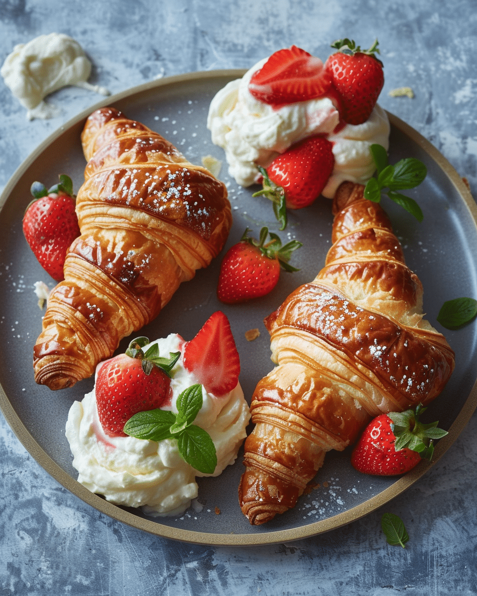 Strawberries and Cream with Toasted Croissants